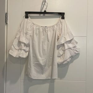 Zara Off-The-Shoulder White Blouse With Ruffle Sleeves